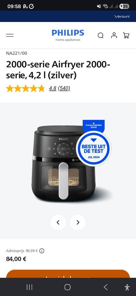 2000 Series NA221/00 Airfryer 2000 series 4.2L, Airfryer, 1500 gram of meer, Ophalen of Verzenden, Zo goed als nieuw