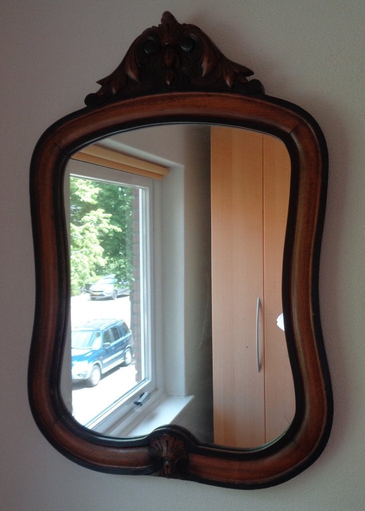 Antieke spiegel, Ophalen of Verzenden, Ovaal, 50 tot 100 cm, Minder dan 100 cm