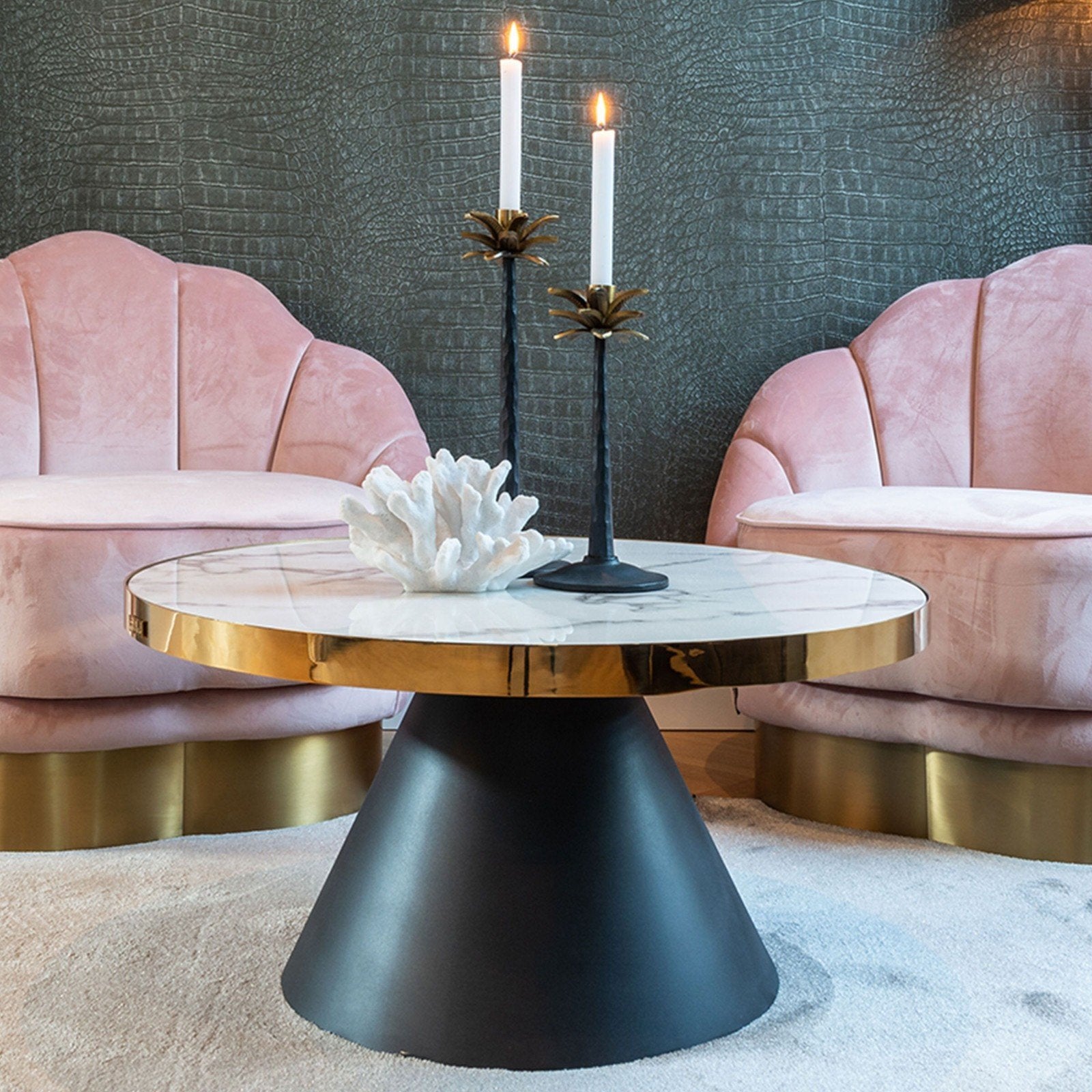 Marmer salon tafel Richmond, Huis en Inrichting, Tafels | Salontafels, Ophalen, Gebruikt, 50 tot 100 cm, Overige materialen