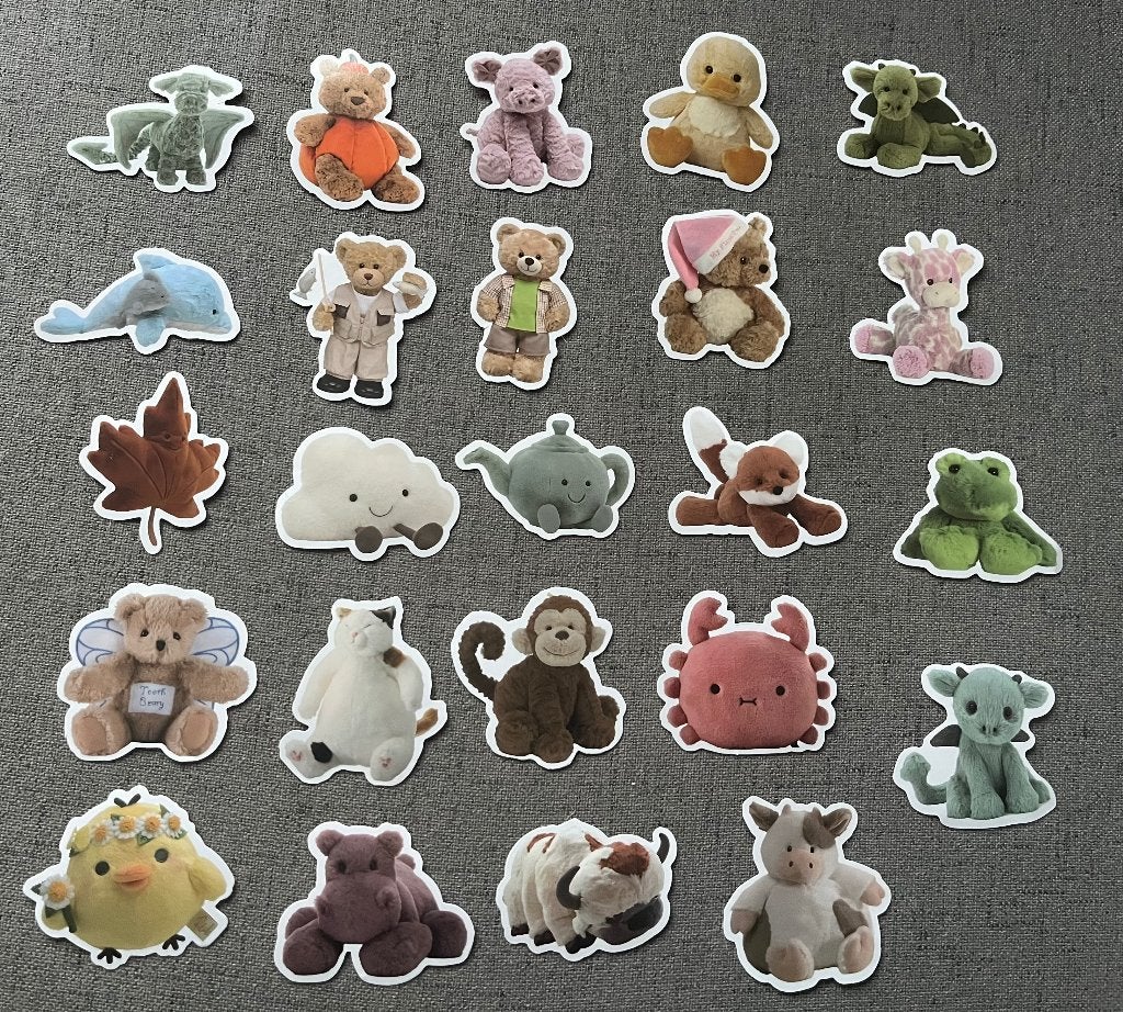 Jellycat knuffel stickers | aap beer kikker vos eend wolk, Ophalen of Verzenden, Zo goed als nieuw