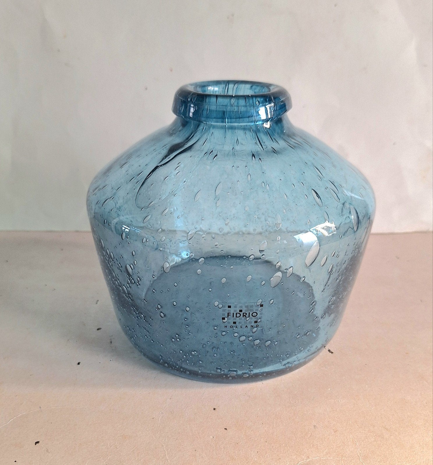 Fidrio Holland Zwaar Model Vaas - Petrol Blauw Mondgeblazen., Huis en Inrichting, Ophalen of Verzenden