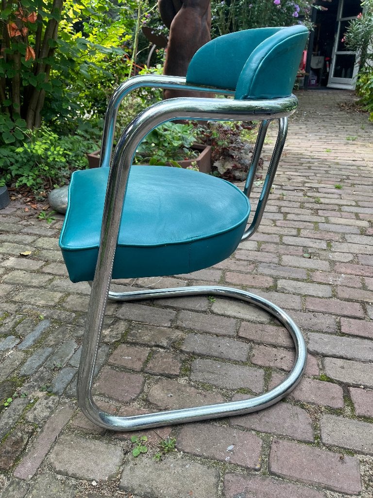 Zeldzaam 5 verchroomde buisframe stoelen jaren 30-40, Gebruikt, Overige kleuren, Overige materialen, Vijf, Zes of meer stoelen