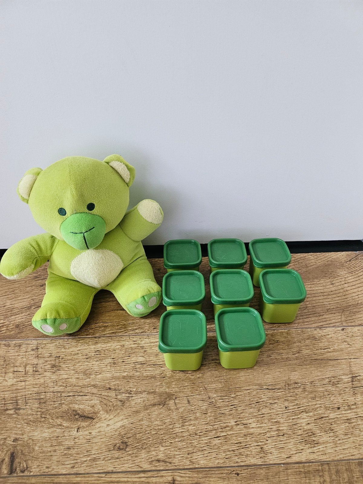 ** Tupperware set mini potjes vierkant groen 80 ml, Gebruikt, Ophalen of Verzenden, Met deksel, Bak of Kom