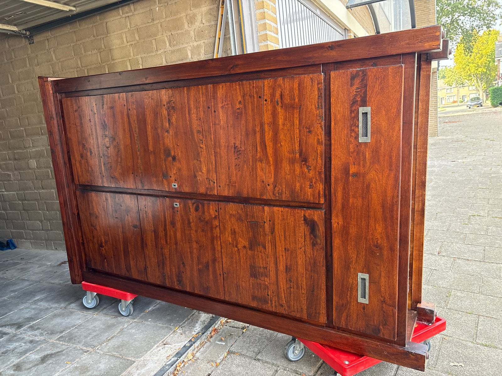 Massief houten wandmeubel/kast - Teak look, Antiek en Kunst, Ophalen