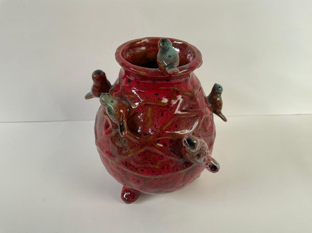 Vaasje met vogeltjes, Huis en Inrichting, Ophalen of Verzenden, Overige kleuren, Glas, Minder dan 50 cm