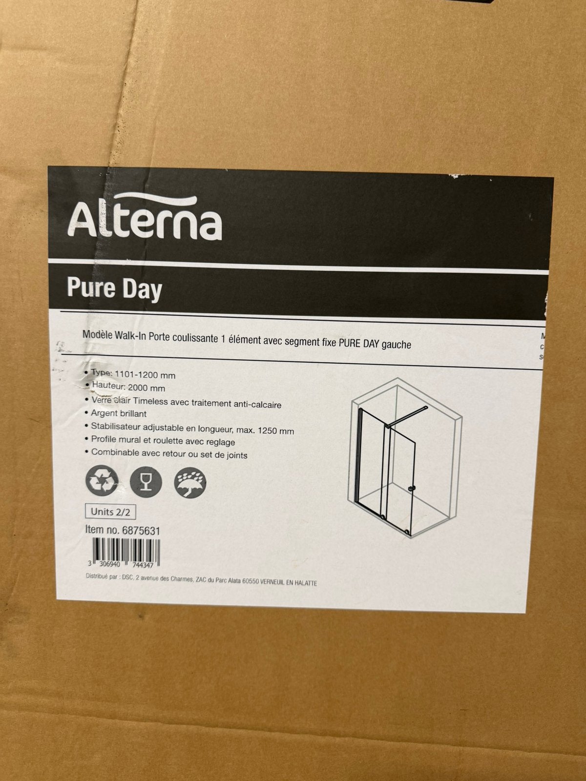 Vakantiegelddeal - Nieuwe Alterna Pure Day inloopdouchewand, Doe-het-zelf en Verbouw, Sanitair, Nieuw, Douche, Chroom, Ophalen