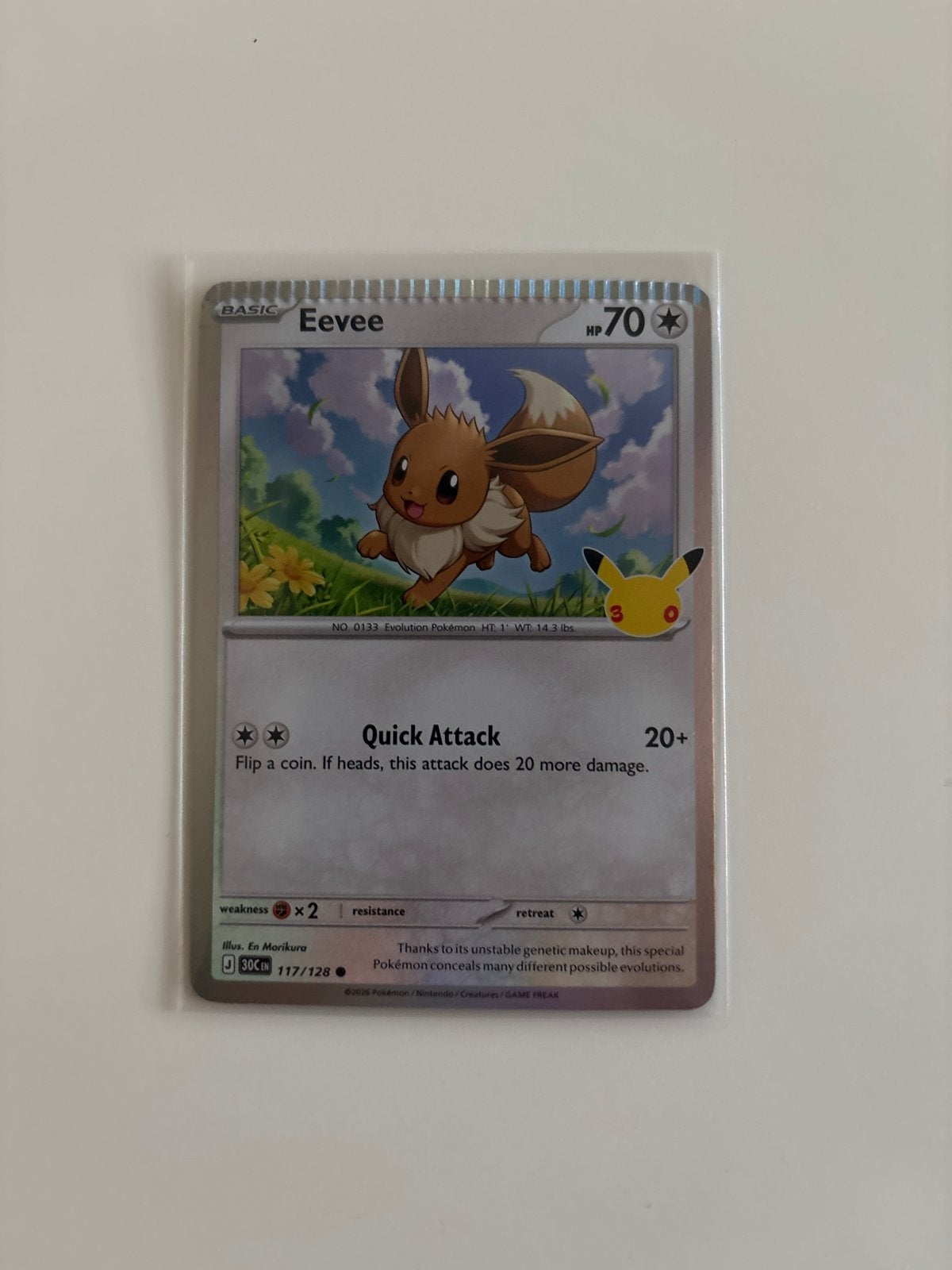 MISPRINT Pokemon Celebrations Eevee 117/128 Kaart, Ophalen, Zo goed als nieuw, Losse kaart, Foil