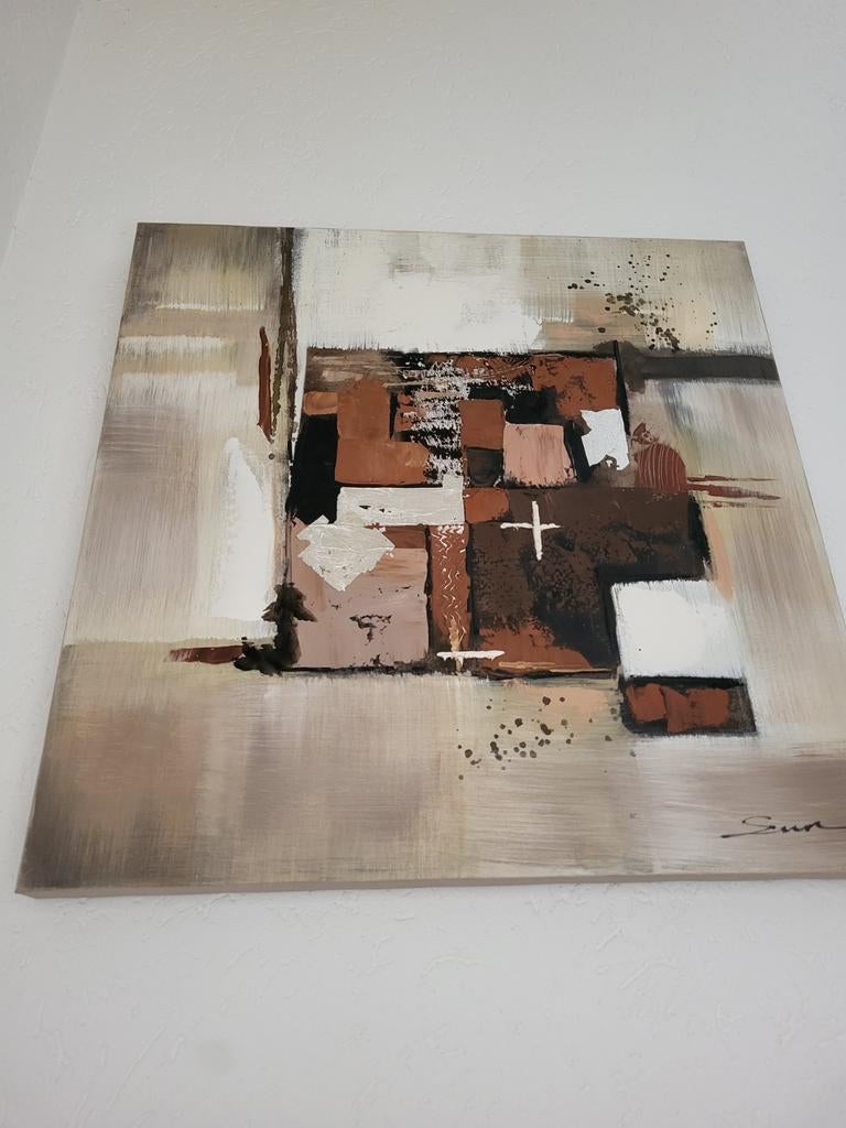 2 Identieke Abstracte Kunstwerken - 60x60cm, Antiek en Kunst, Ophalen