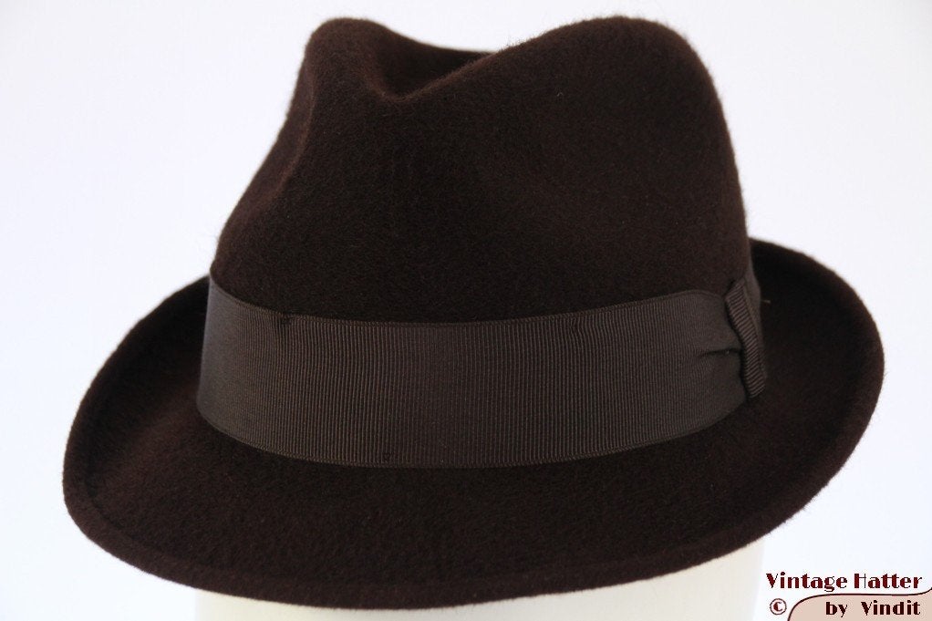 Vintage Gleufhoed Astor Gran Lusso donker bruin haarvilt 54