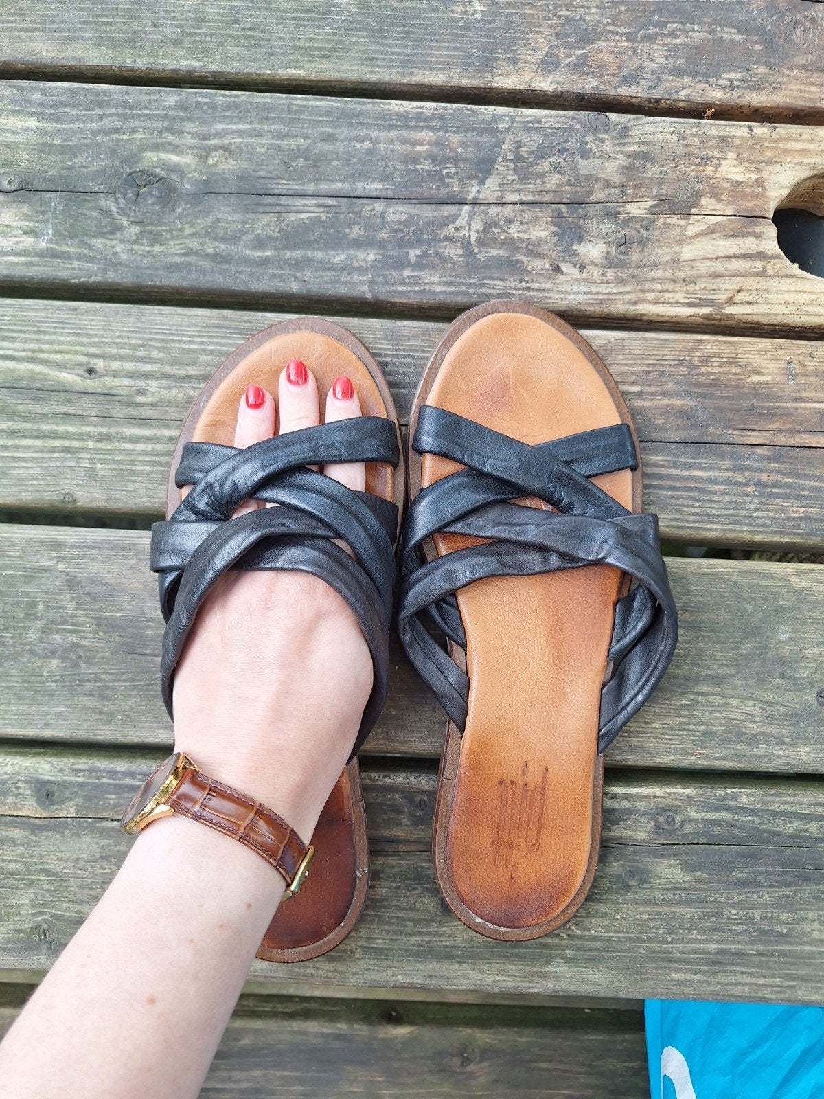Pitt zwarte leren sandalen - maat 40, Ophalen of Verzenden, Zo goed als nieuw, Zwart, Sandalen of Muiltjes