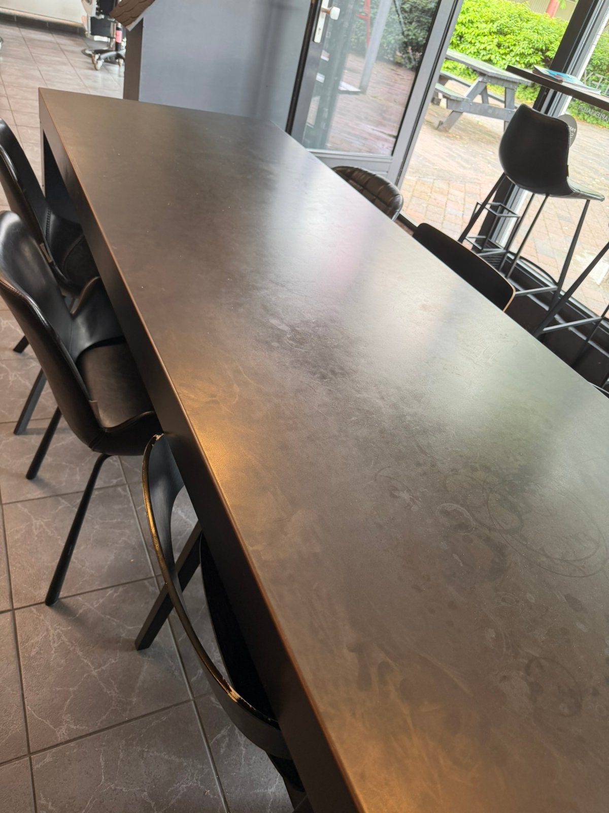 Grote Stalen Tafel Te Koop, Huis en Inrichting, Ophalen, Gebruikt, 200 cm of meer, 50 tot 100 cm