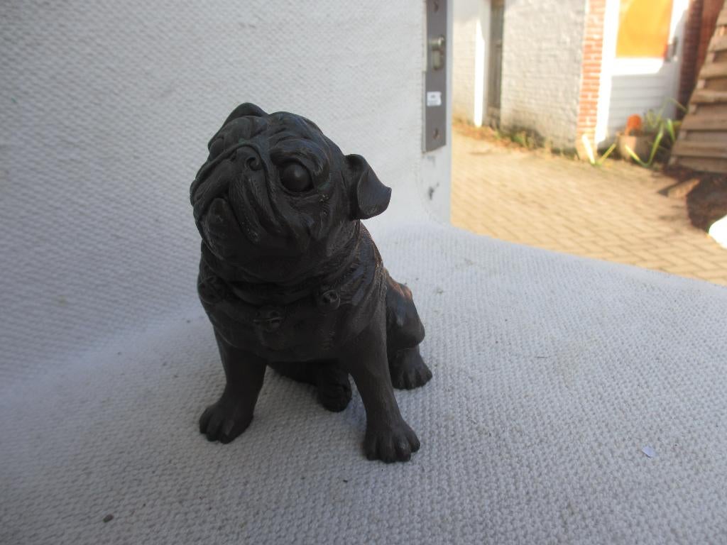 Vintage Brons-kleur beeld - Mopshond jaren 70/80, Weerbestendig, Minder dan 20 cm, Ophalen of Verzenden, Zoogdier