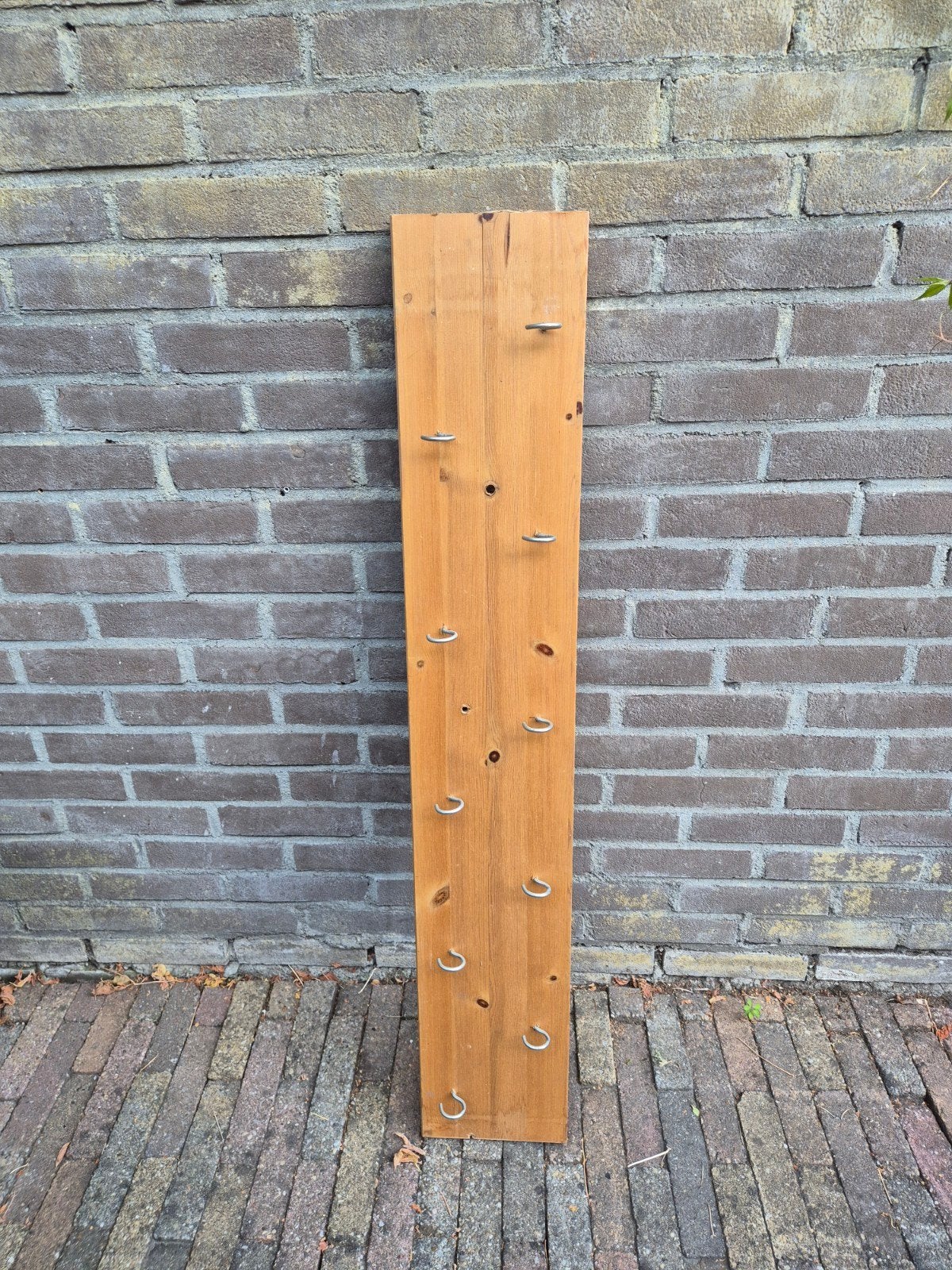 Houten plank met haken voor tuingereedschap in schuur, Ophalen, Gebruikt
