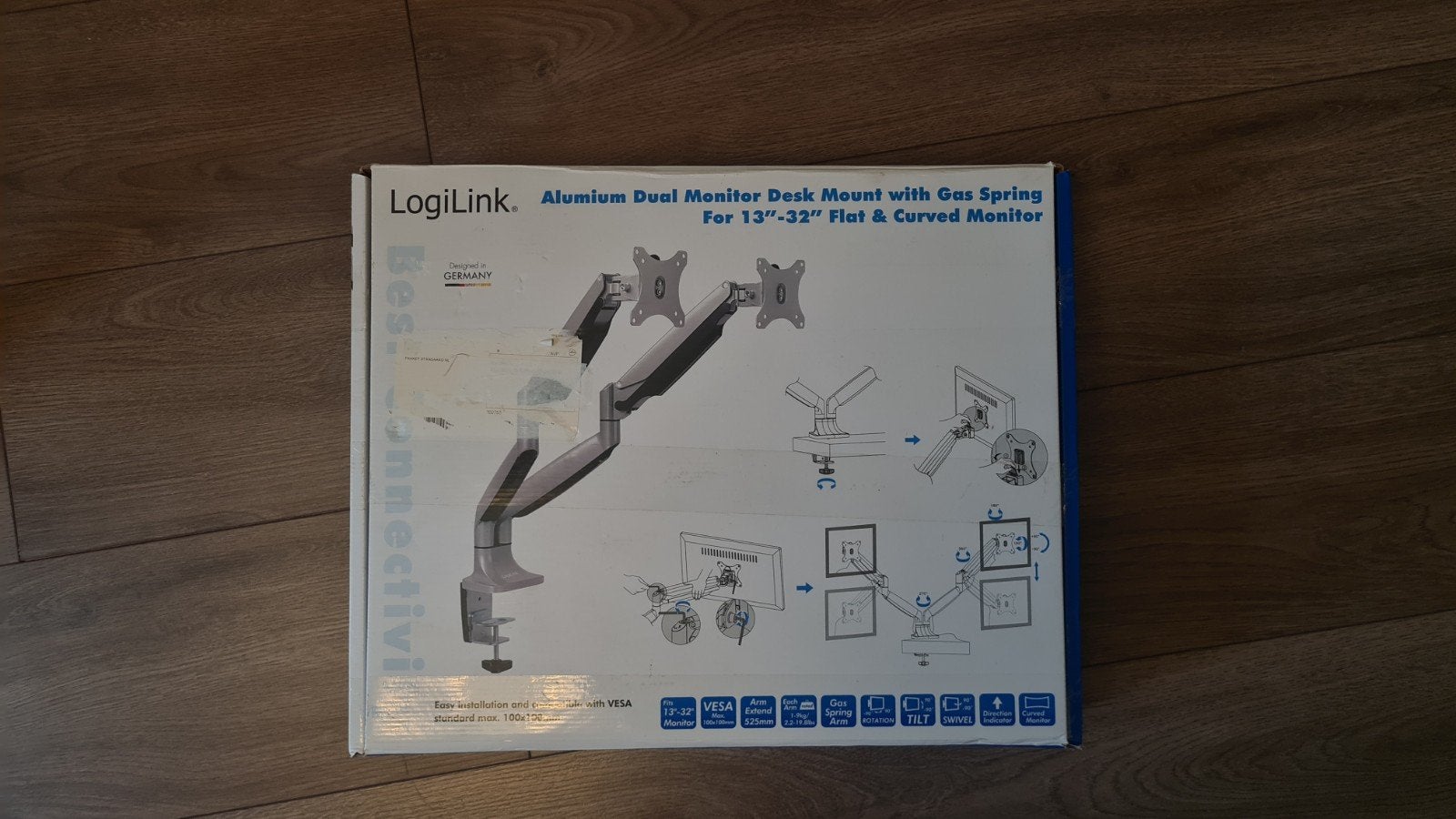 LogiLink Aluminium Dual Monitor armen met Gasveer, Ophalen of Verzenden, Zo goed als nieuw