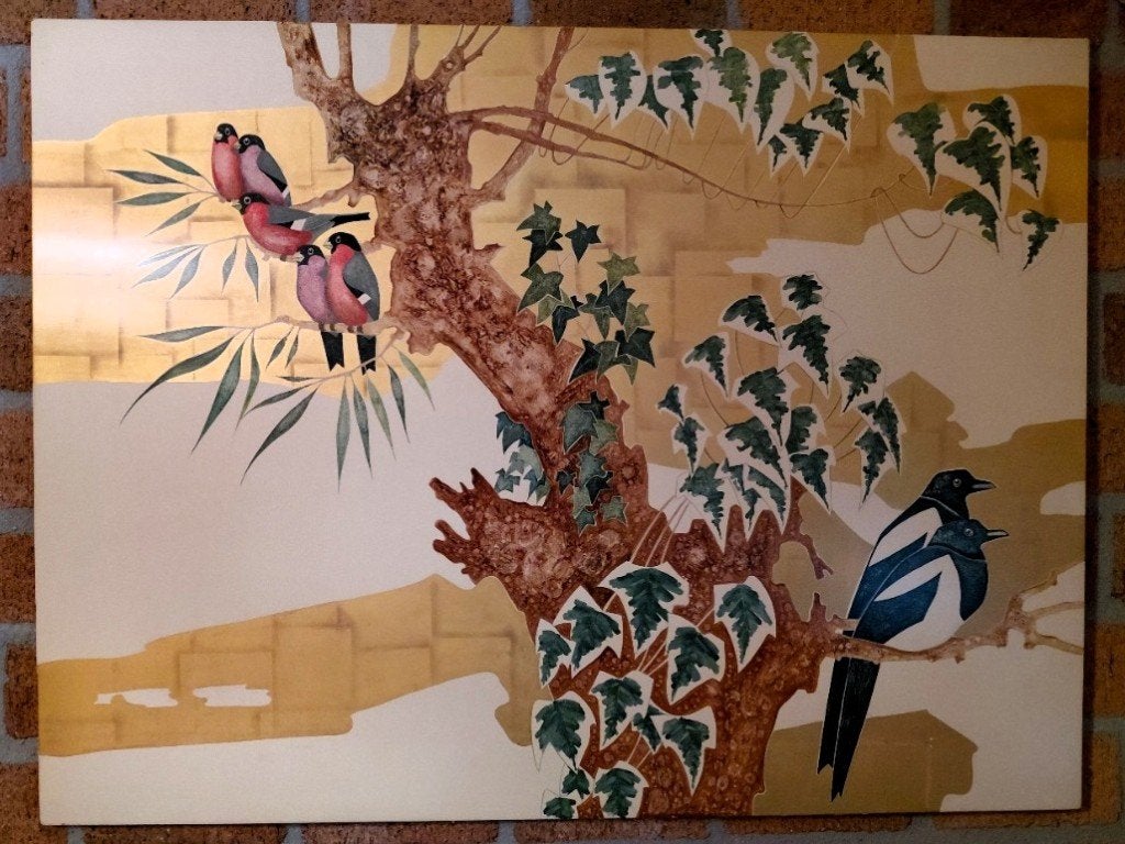wanddecoratie vogels - goudvinken en eksters, Ophalen, 110 cm, Gebruikt, Oosters