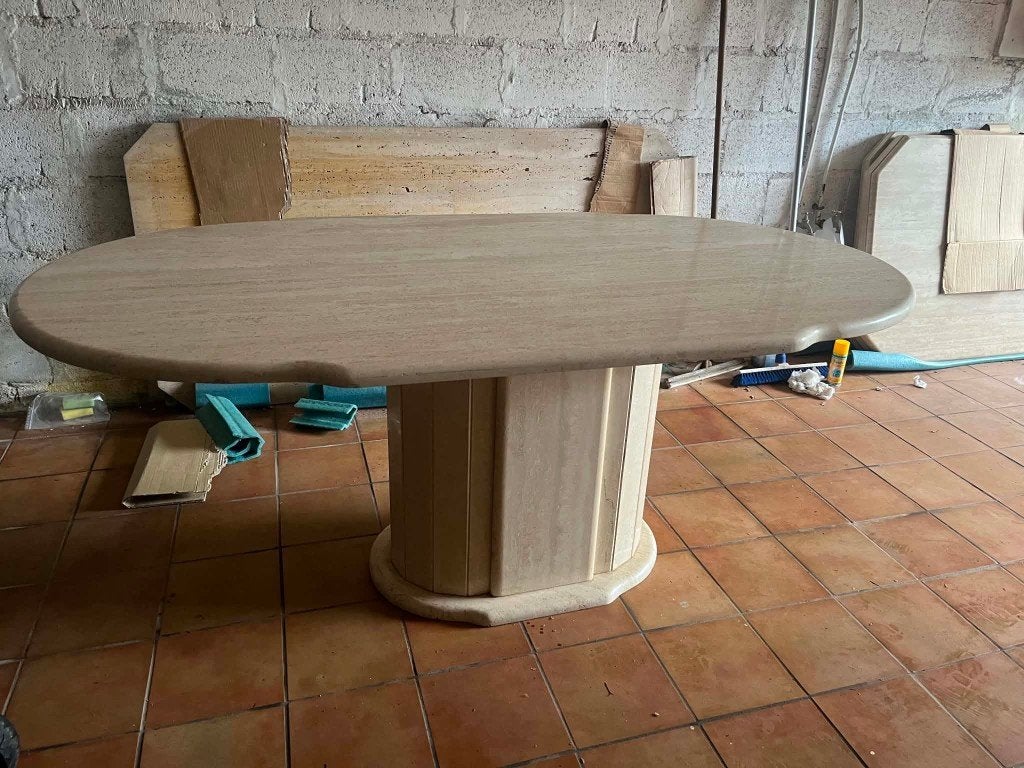 Ovale travertin eettafel 180x100x74, Huis en Inrichting, Tafels | Eettafels, Ophalen of Verzenden, Ovaal, 100 tot 150 cm