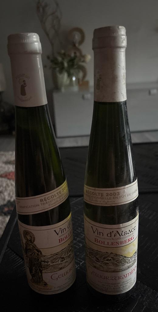 2 halve flessen Vin d'Alsace Bollenberg Gewurztraminer 2003, Gebruikt, Frankrijk, Ophalen of Verzenden, Witte wijn