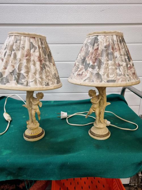 tafellampen met engel en gebloemde kapjes vintage, Huis en Inrichting, Ophalen of Verzenden, 'T Olde Gre-j, Info@toldegrej.nl