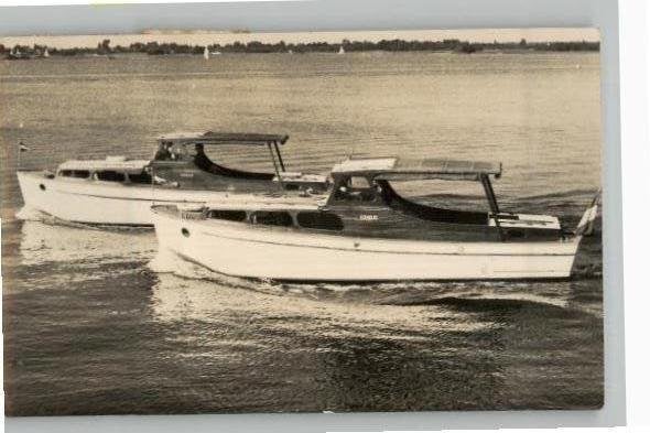 Oud Loosdrecht reclamekaart HUUR MOTORKRUISERS 2 kaarten, Ophalen of Verzenden, 1940 tot 1960, Gelopen, Noord-Holland