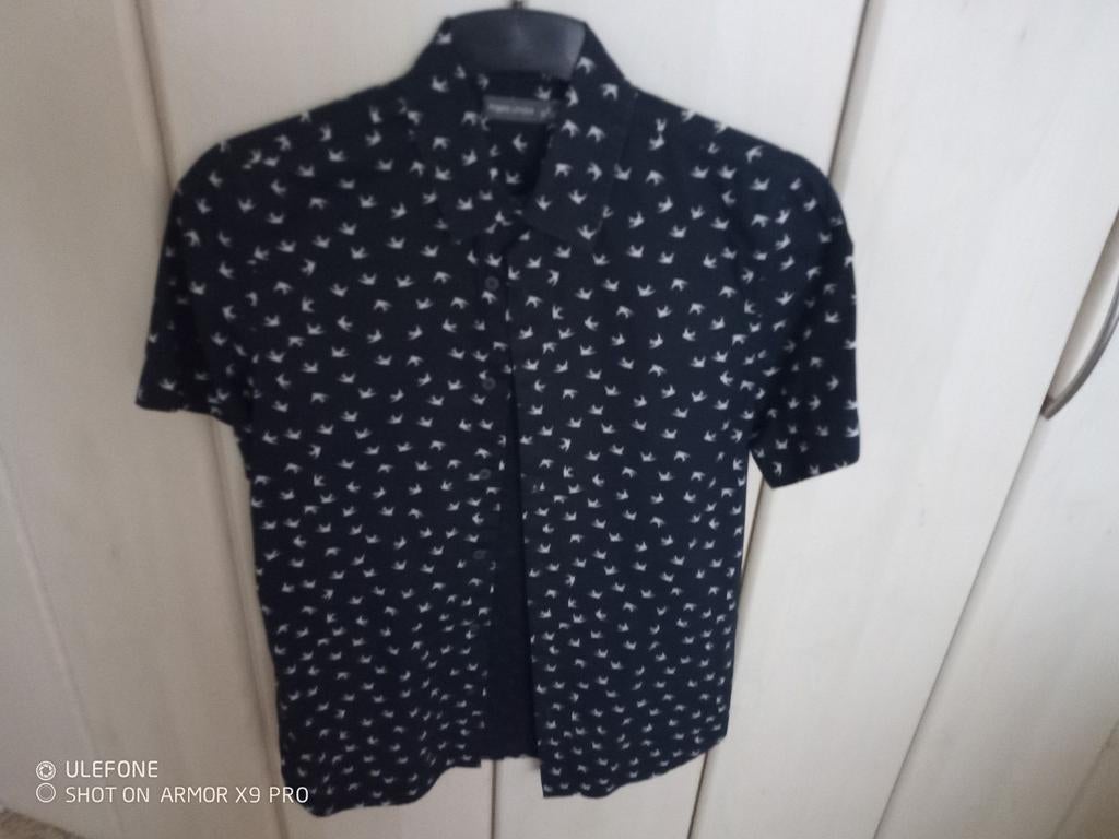 ZGAN donker blauw overhemd  S met print, Blauw, Halswijdte 38 (S) of kleiner, Ophalen of Verzenden, ANGELO LITROCO