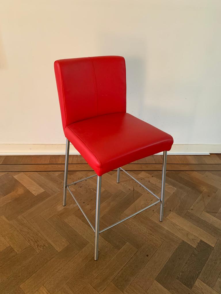 Leren barkruk, Huis en Inrichting, Barkrukken, 2 krukken, Ophalen, Zo goed als nieuw, 90 cm of meer