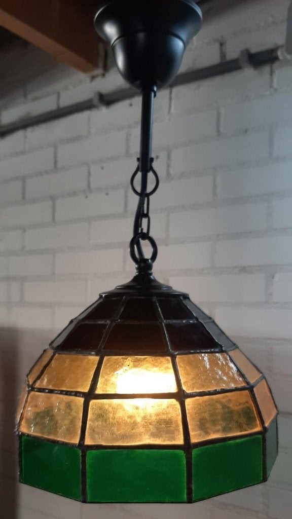 Nieuwe Tiffany hanglamp groen, amber en rood glas, Almere, Nieuw, Glas, Tiffany, Art Deco