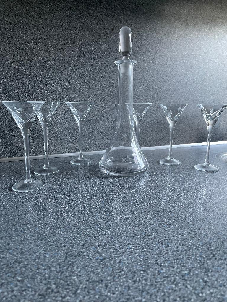 Glazen likeurset met karaf en 6 glaasjes, Ophalen of Verzenden