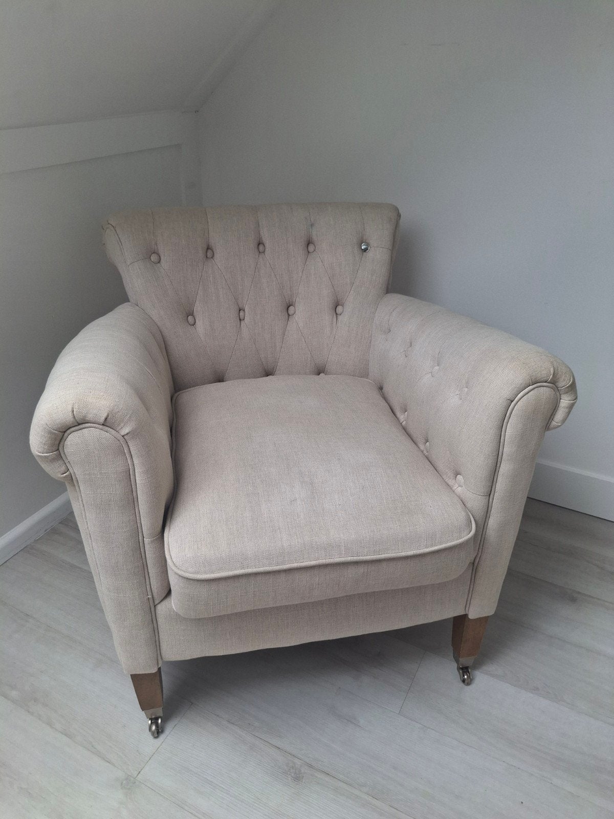GRATIS! fauteuil Riviera Maison - linen flax, Huis en Inrichting, Fauteuils, Ophalen, Gebruikt, 75 tot 100 cm, Stof
