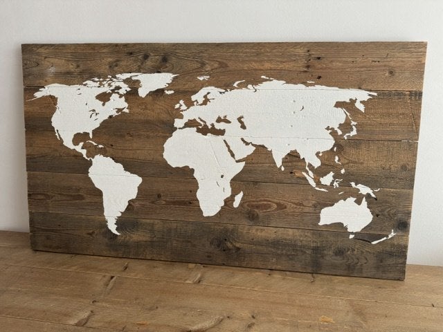wereldkaart op hout, 120 cm x 67 cm, Ophalen, Gebruikt, 67 cm, Hout