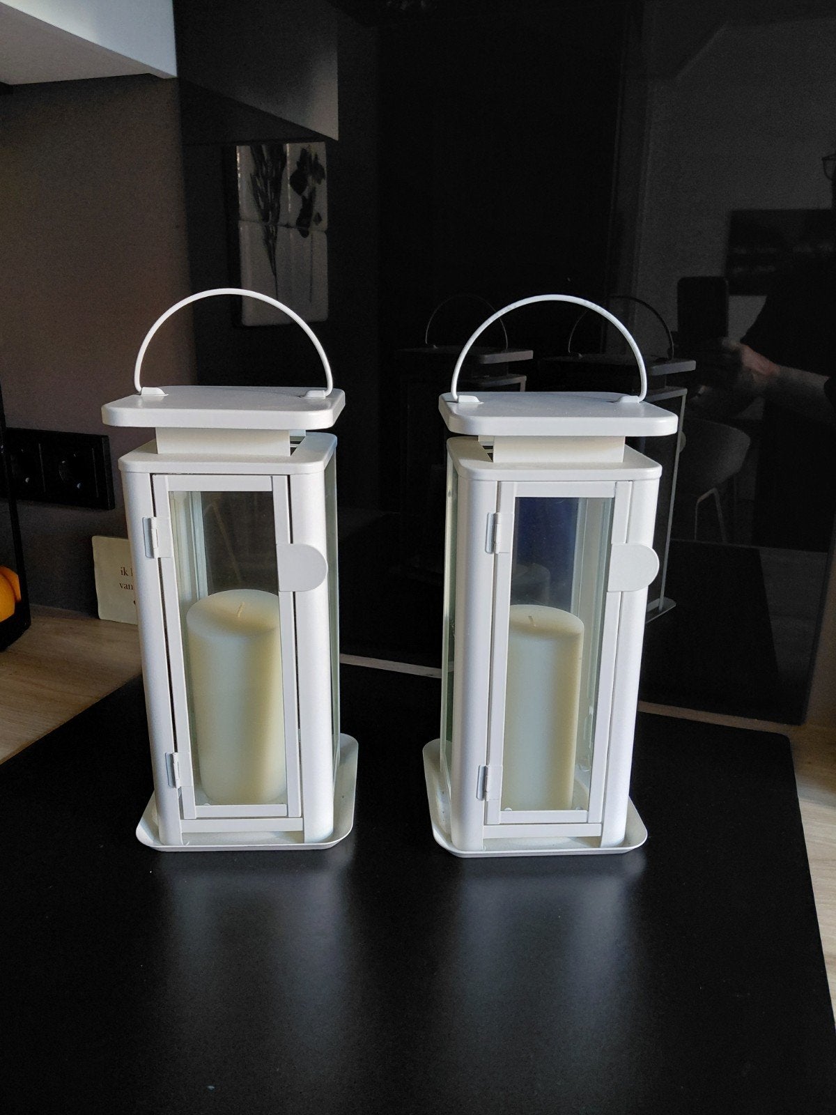 2 witte lantaarns van IKEA hoogte 29 x 13cm, Ophalen, Gebruikt, Wit
