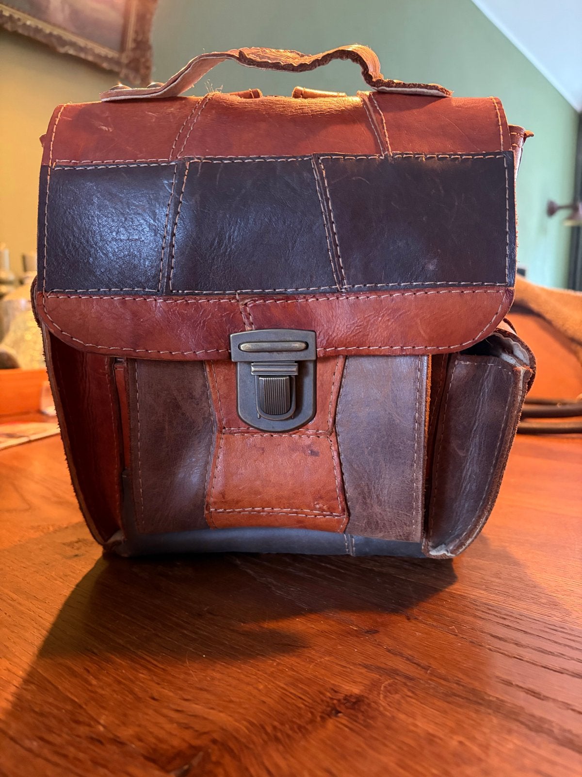 Leren Patchwork Rugzak - Vintage Stijl, Overige merken, Gebruikt, Minder dan 30 cm, Ophalen of Verzenden