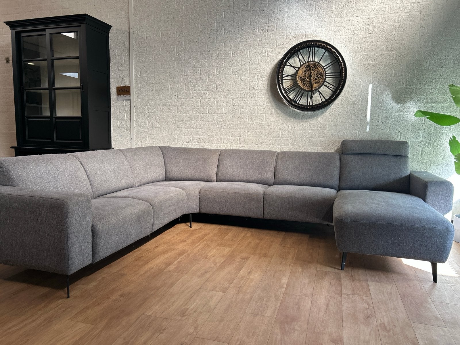 Grote Pronto wonen U-bank Grijs/ licht blauw | gereinigd €99, Ophalen, Gebruikt, Luxe, Hoekbank