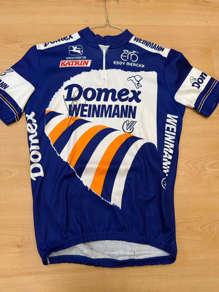 Gesigneerd Domex Weinmann wielershirt - Adrie van der Poel, Kleding | Heren, Sportkleding, Zo goed als nieuw, Hardlopen of Fietsen