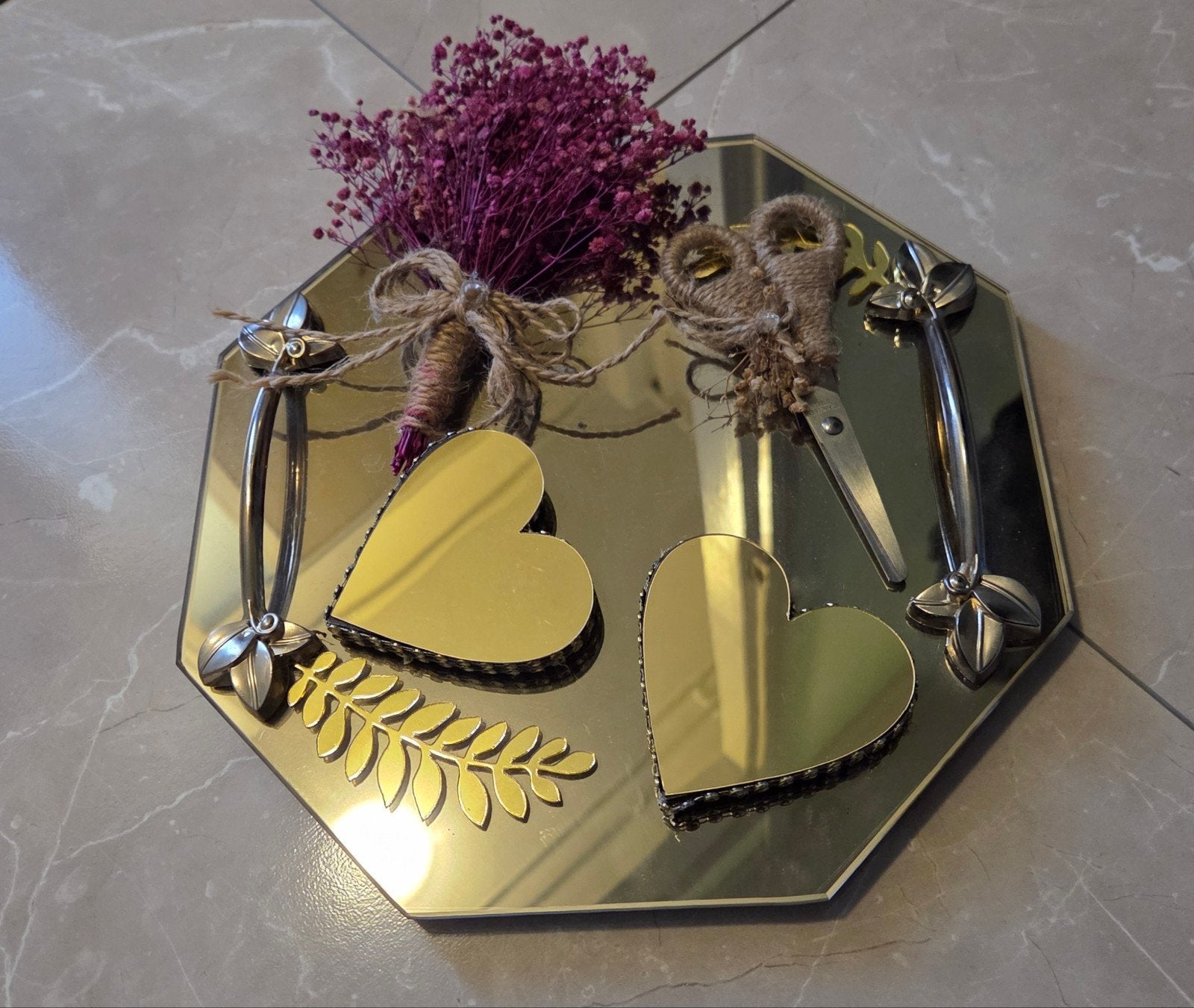Gouden Ring Plateau Set - Octagonaal Design, Ophalen of Verzenden, Nieuw, Overige vormen, Metaal