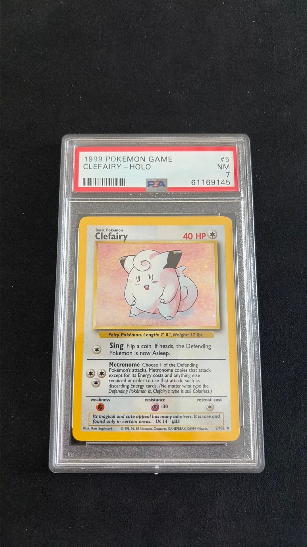 Pokemon Clefairy Holo Base set 1999 #5 PSA7, Ophalen of Verzenden, Zo goed als nieuw