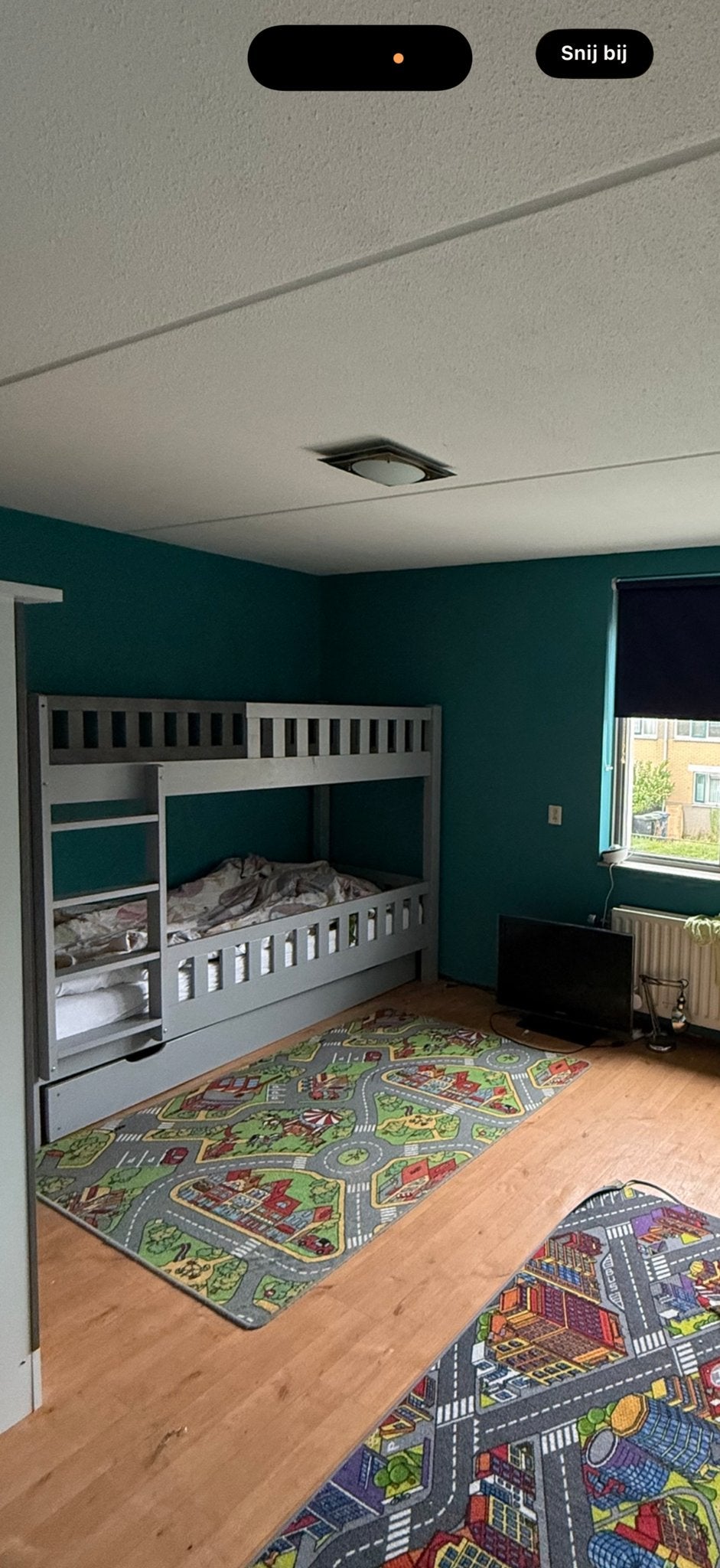 Grijs stapelbed met opberglade, Ophalen, Gebruikt, 90 cm, Eenpersoons