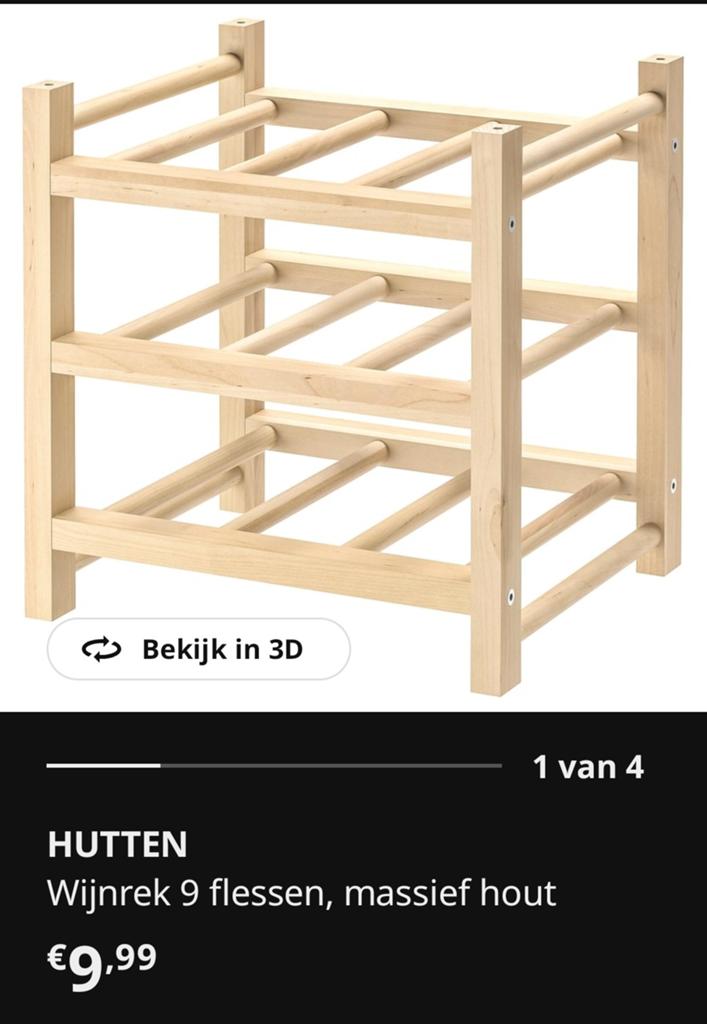 3x IKEA HUTTEN wijnrek - massief hout voor 9 flessen, Huis en Inrichting, Woonaccessoires | Wijnrekken, Ophalen, Gebruikt, 5 tot 15 flessen