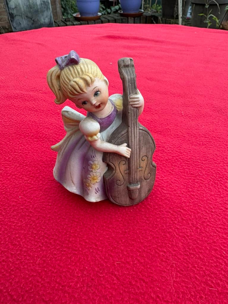 Vintage Lefton porseleinen meisje met harp figurine, Verzamelen, Beelden en Beeldjes, Ophalen, Zo goed als nieuw, Mens