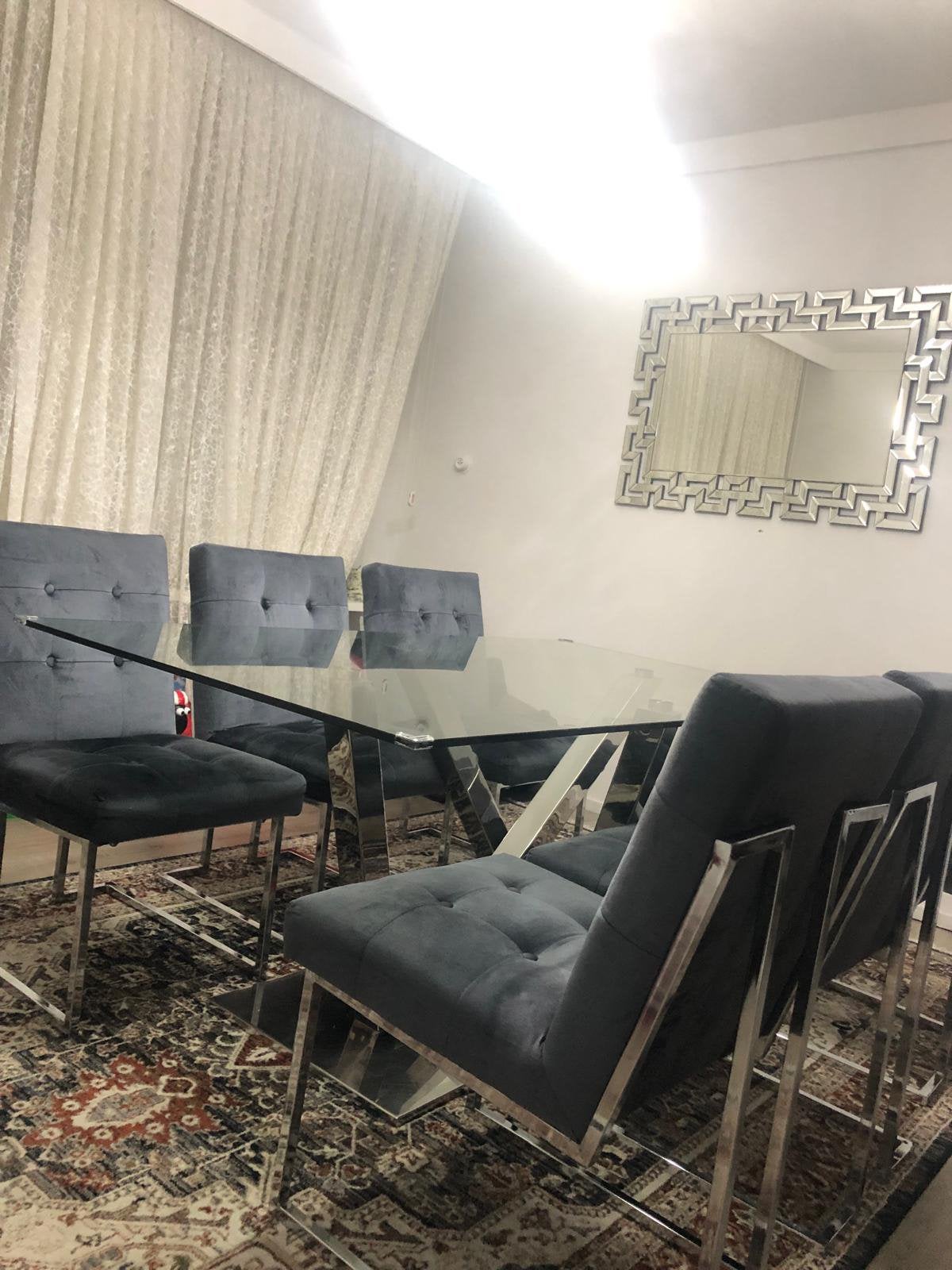 Eettafel met stoelen, salontafel en tv meubel, Ophalen, Zo goed als nieuw, Eettafel