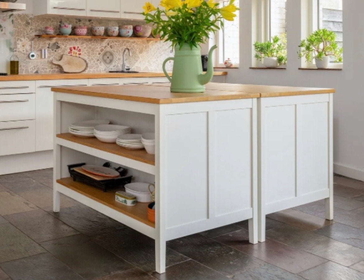 2x IKEA TORNVIKEN Keukeneiland, ecru/eiken, 126x77 cm, Huis en Inrichting, Ophalen, Gebruikt, 100 tot 150 cm, 75 cm of meer