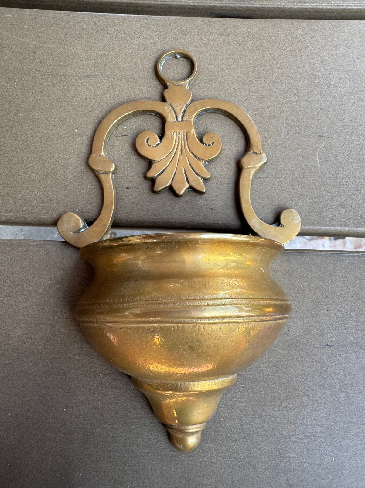 Antiek Koperen Wandbakje / Jardinière met Palmet-Motief, Ophalen of Verzenden