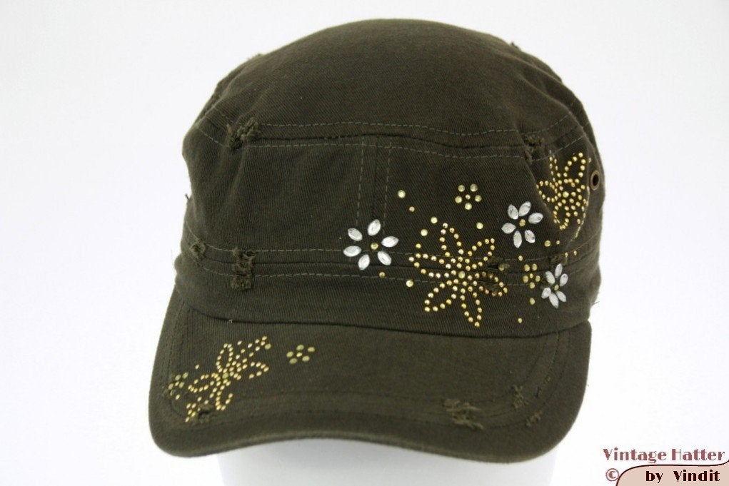 Legerpet Clockhouse bruin en groen rough look strass 56-58, Ophalen of Verzenden, Nieuw, 56 of 57 cm (M, 7 of 7⅛ inch), Pet
