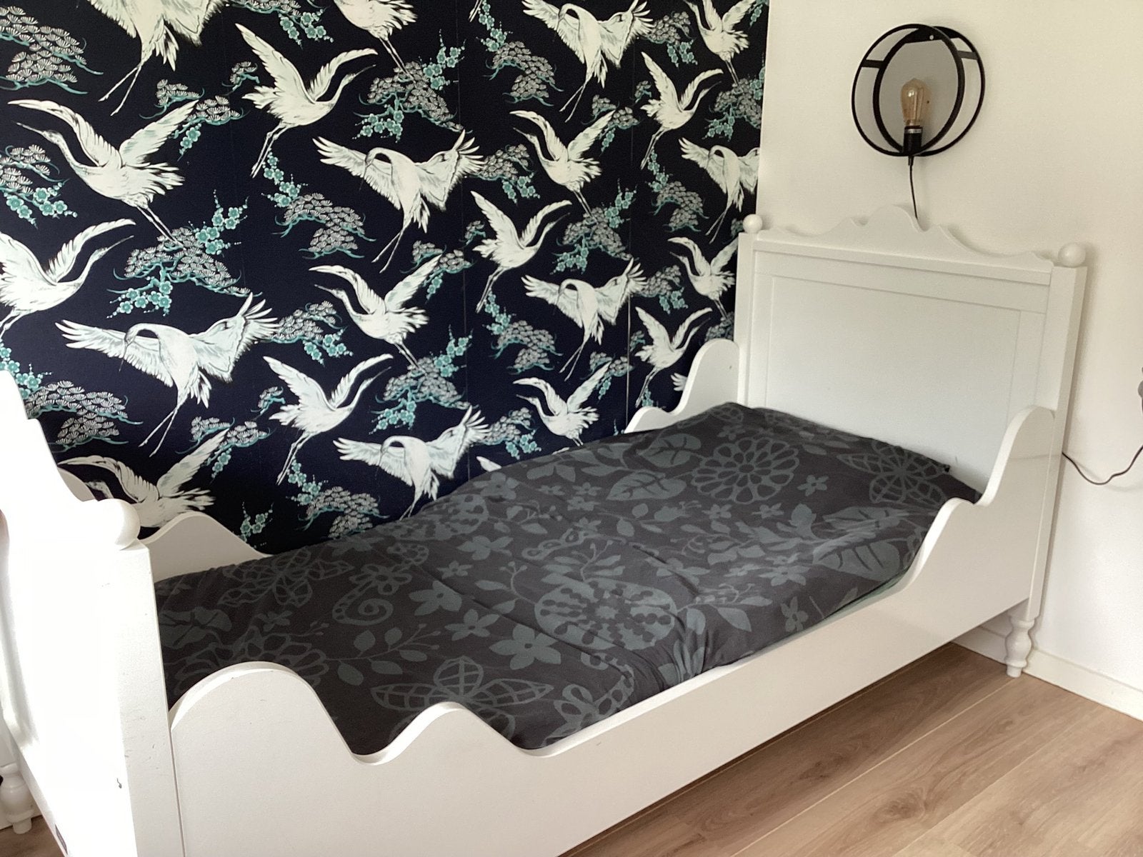 Wit eenpersoonsbed en kledingkast bopita, Ophalen, Gebruikt, 90 cm, Eenpersoons