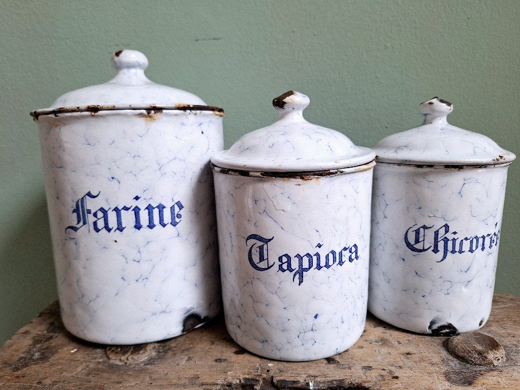 Set van 3 voorraadblikken, emaille, brocante, Antiek en Kunst, Ophalen of Verzenden