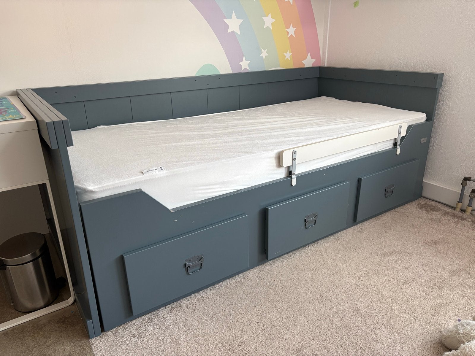 Uitschuifbed 90/180x200 met 3 lades - Grijs, Ophalen, Gebruikt, Tweepersoons, 180 cm