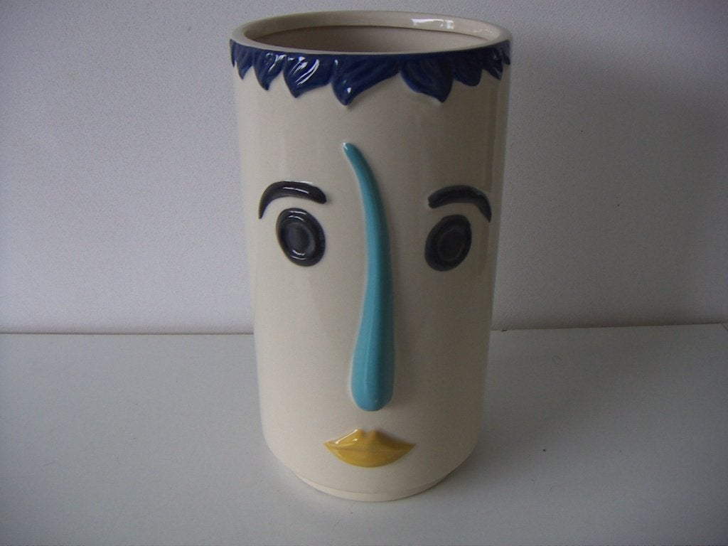 Vallauris Frankrijk plateel keramiek vaas jr1960. Funny Face, Meerkleurig, Met patroon/structuur, Ophalen of Verzenden, Zo goed als nieuw