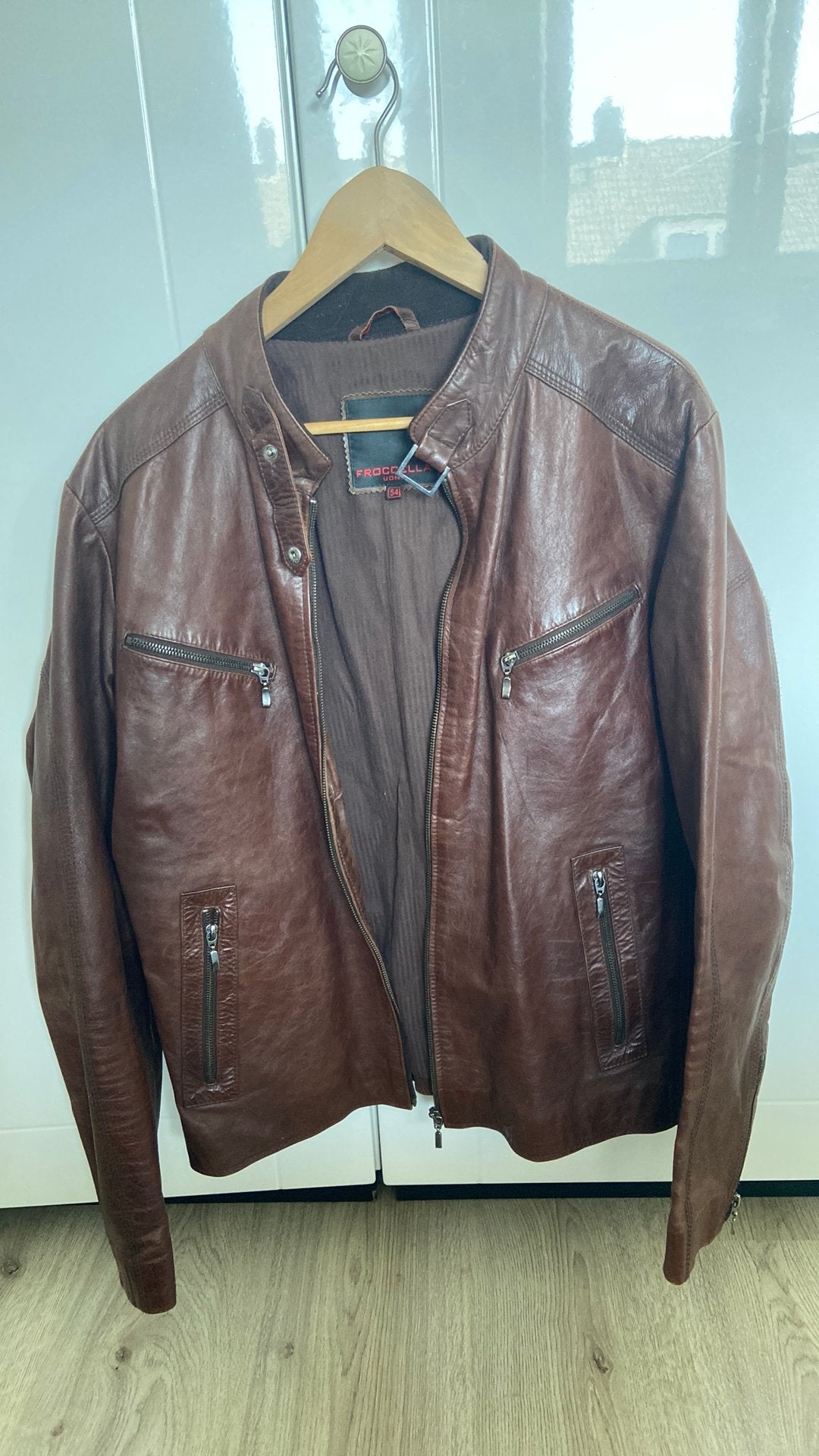 Motor rij jas, Ophalen, Zo goed als nieuw, Maat 52/54 (L), Bruin
