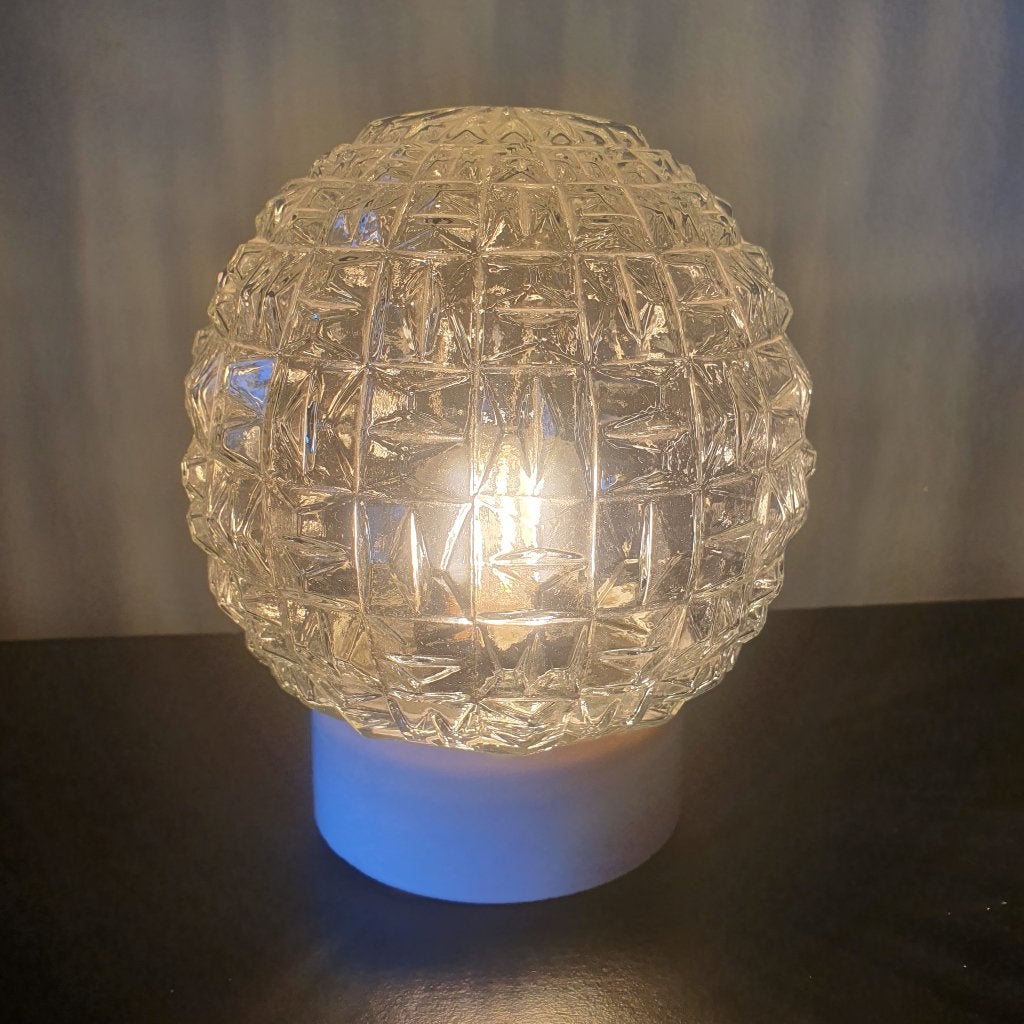 Vintage Bollamp  plafond (of wand) met getextureerd glas, Zo goed als nieuw, Glas, E27 (groot), Ophalen of Verzenden