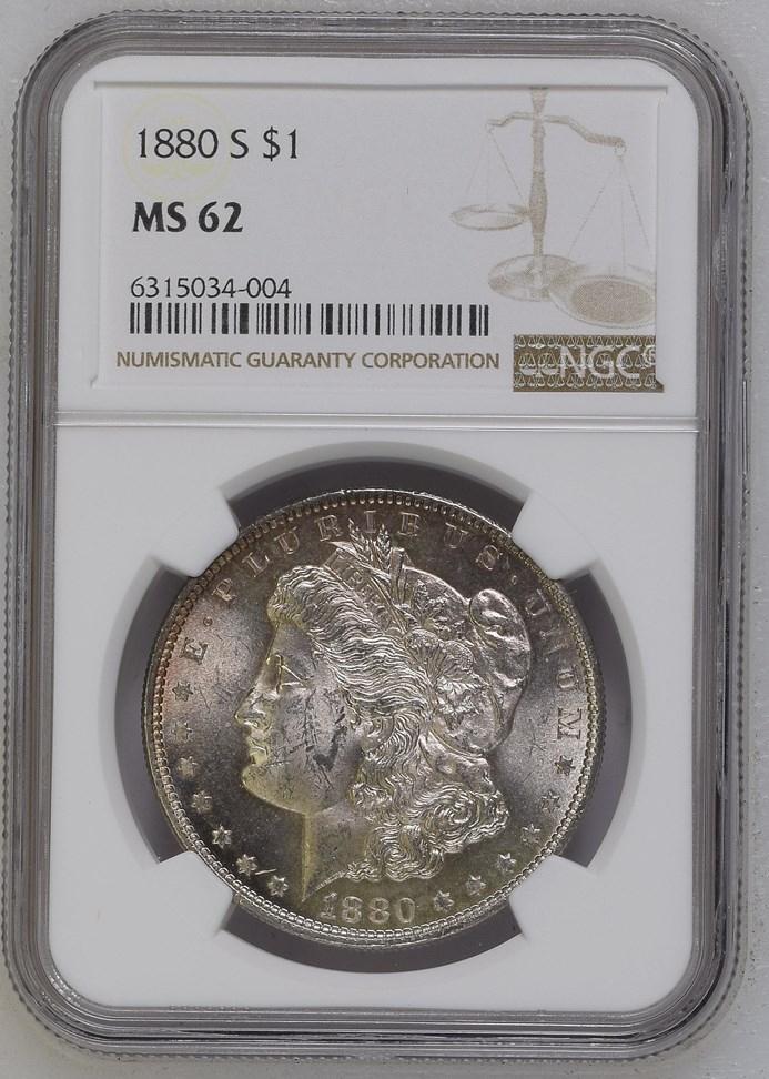 1880 S $1 Morgan Dollar NGC MS 62 - Zilveren munt, Verzenden, Noord-Amerika, Losse munt, Zilver