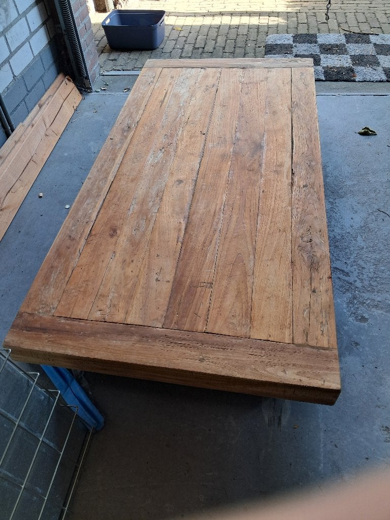 Salontafel teakhout, Ophalen, Gebruikt, 100 tot 150 cm, Landelijk/industrieel